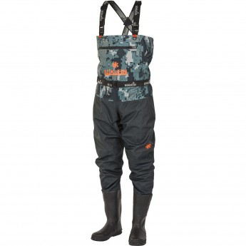 Полукомбинезон забродный NORFIN PILOT CAMO BOOTFOOT р.45-XL-S с сапогами резина